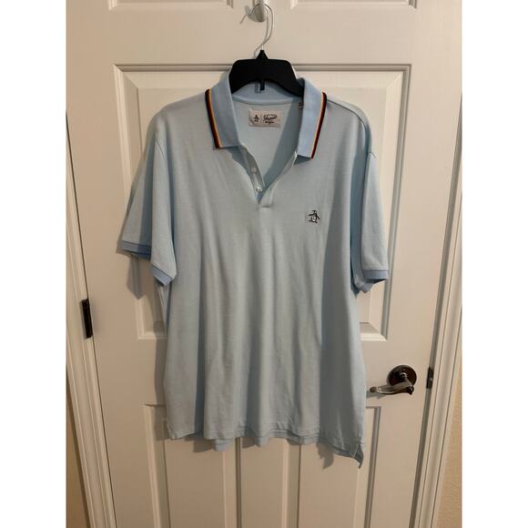 An Original Penguin by Munsingwear Other - Penguin by Muningswear 100% Cotton Polo Light Blue Rainbow Collar XL